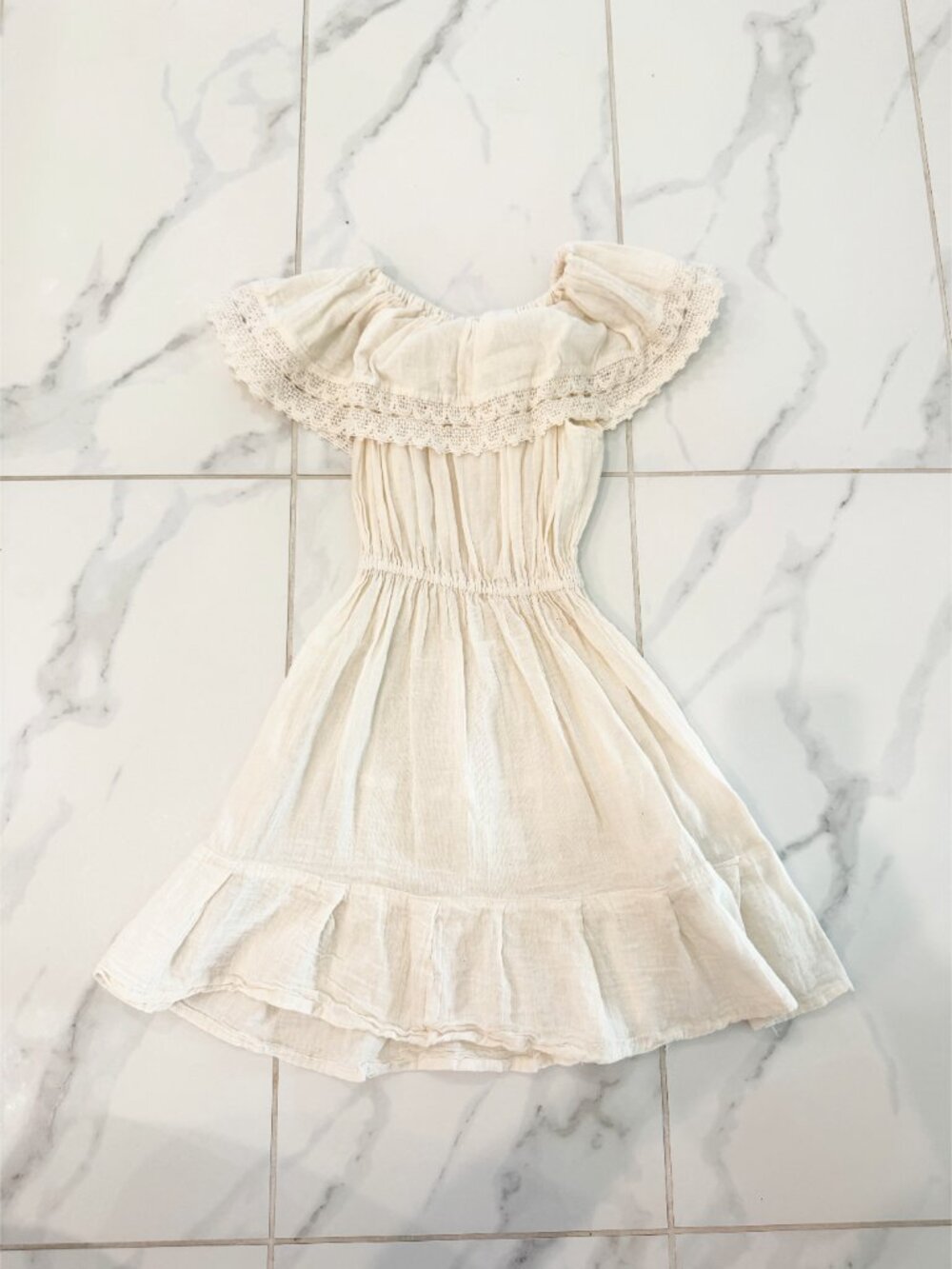 Hispanic Heritage Month Festive Gauze Ivory Embroidered Dress Girls 6 - Picture 4 of 8